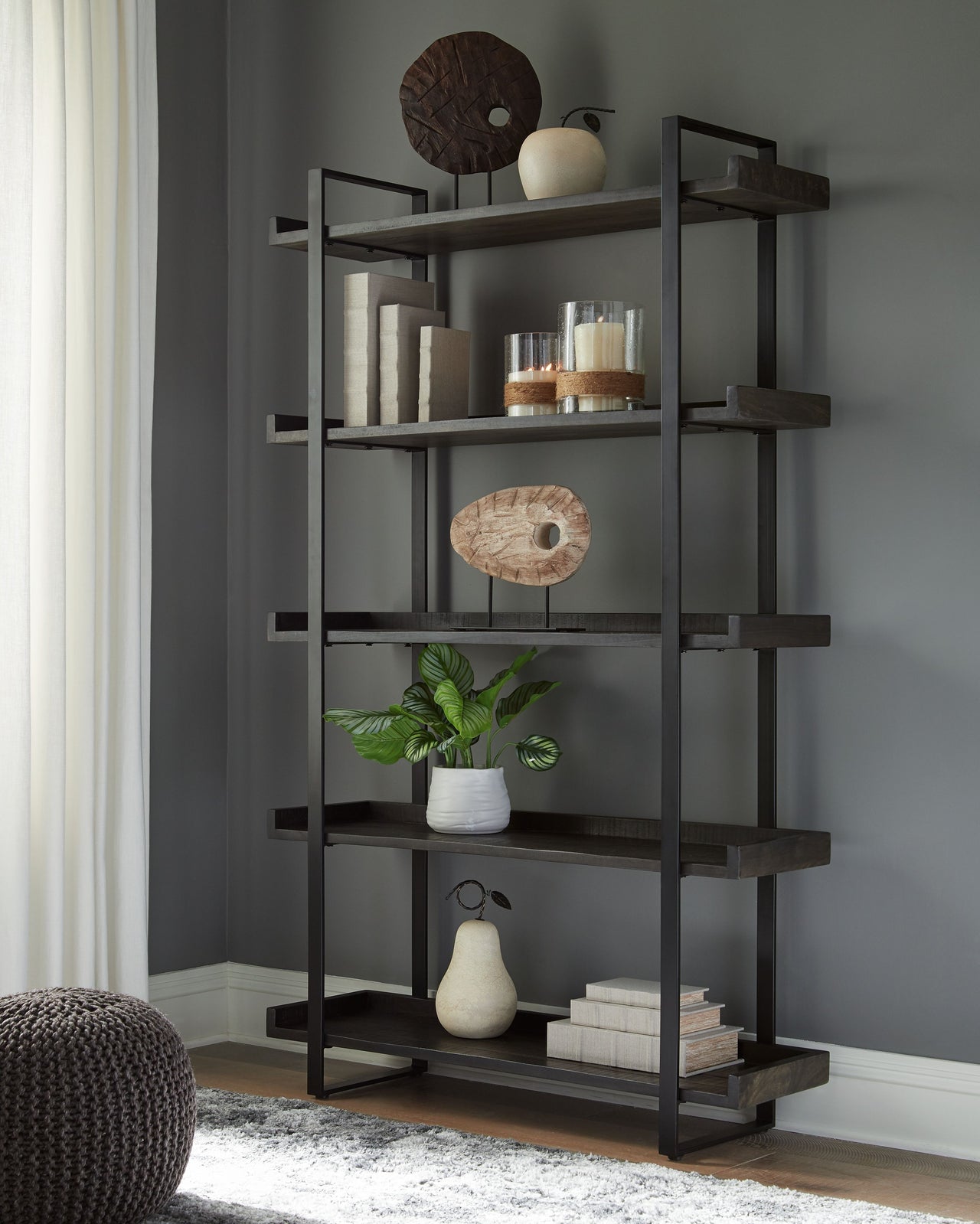 Kevmart - Grayish Brown / Black - Bookcase - Tony's Home Furnishings