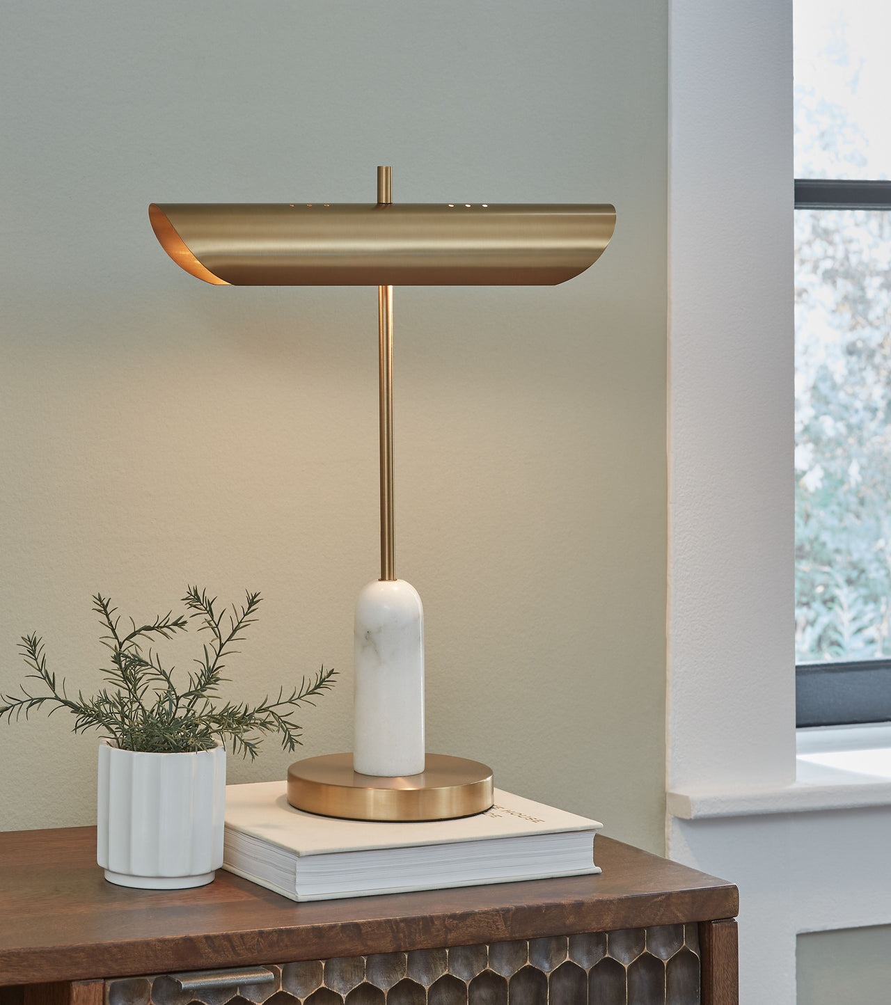 Rowleigh - Gold Finish / White - Marble Desk Lamp - Tony's Home Furnishings