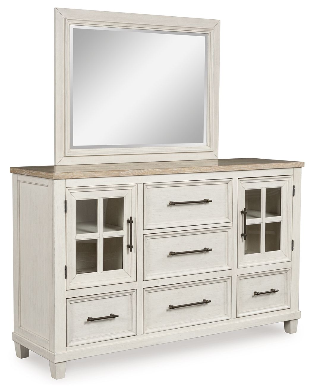 Shaybrock - Antique White / Brown - Dresser And Mirror - Tony's Home Furnishings