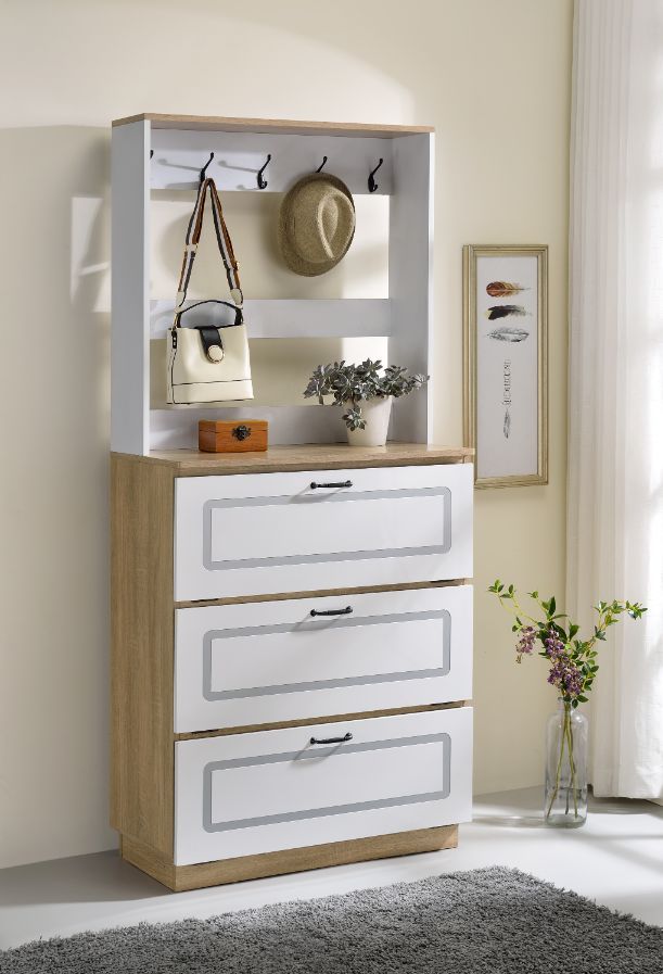 Hewett - Shoe Cabinet - Light Oak & White Finish - Tony's Home Furnishings