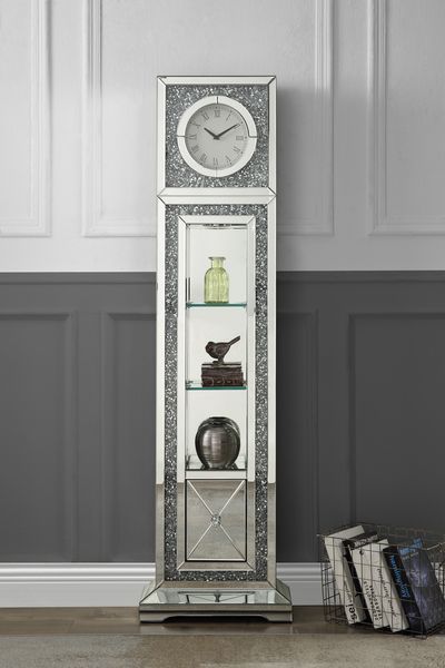 Noralie - Grandfather Clock - Pearl Silver - Wood - 63" - Tony's Home Furnishings