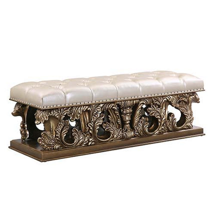 Constantine - Bench - PU Leather, Light Gold, Brown & Gold Finish ACME 