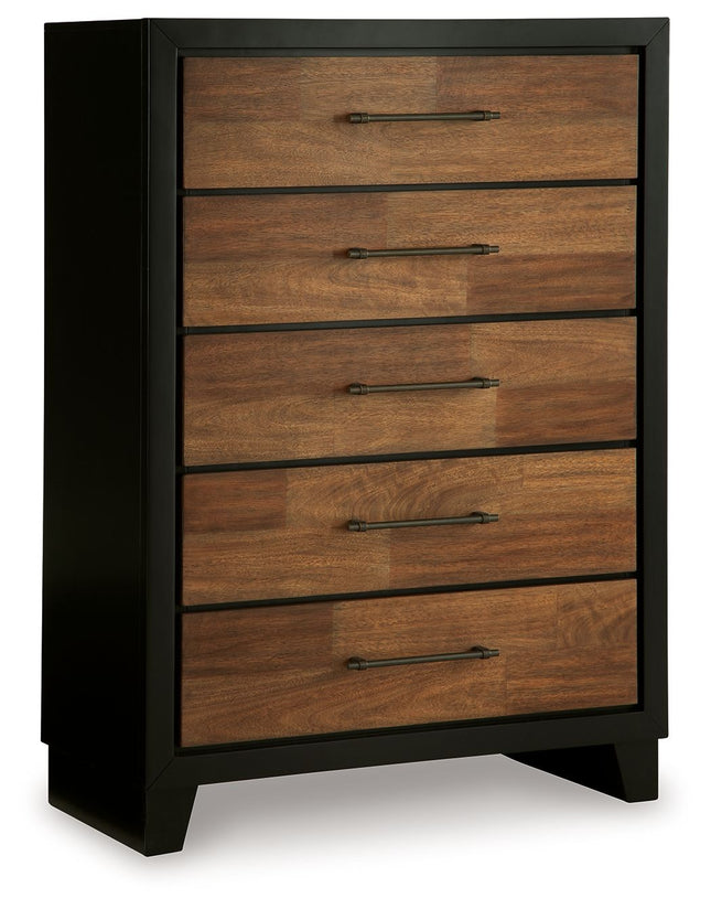 Kraeburn - Brown / Black - Five Drawer Chest Benchcraft® 