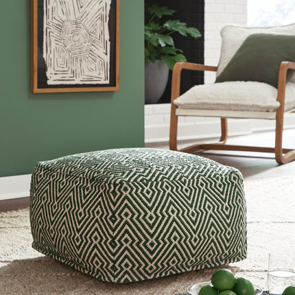 Abacy - Green / Ivory - Pouf Signature Design by Ashley® 