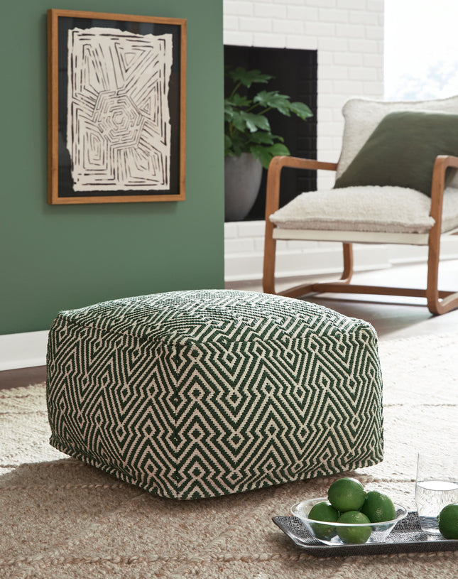 Abacy - Green / Ivory - Pouf Signature Design by Ashley® 