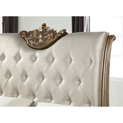 Orianne - California King Bed - Champagne PU & Antique Gold ACME 