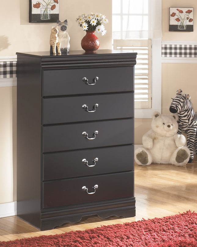 Huey - Black - Five Drawer Chest Ashley Furniture 