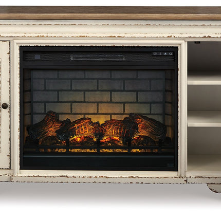 Realyn - Chipped White - 2 Pc. - 74" TV Stand With Electric Infrared Fireplace Insert Signature Design by Ashley® 