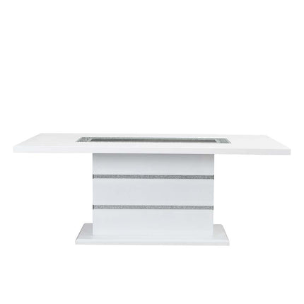 Elizaveta - Dining Table - Gray Velvet, Faux Crystal Diamonds &White High Gloss Finish ACME 