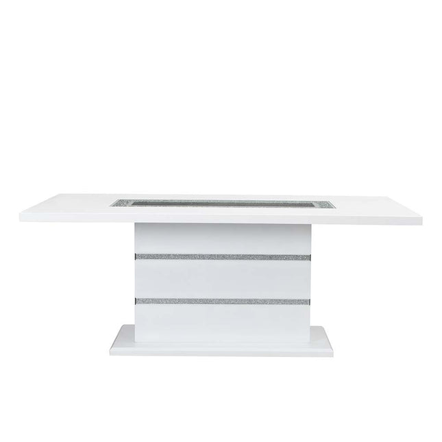 Elizaveta - Dining Table - Gray Velvet, Faux Crystal Diamonds &White High Gloss Finish ACME 