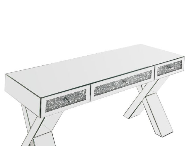 Noralie - Writing Desk - Clear Glass, Mirrored & Faux Diamonds - 32" ACME 