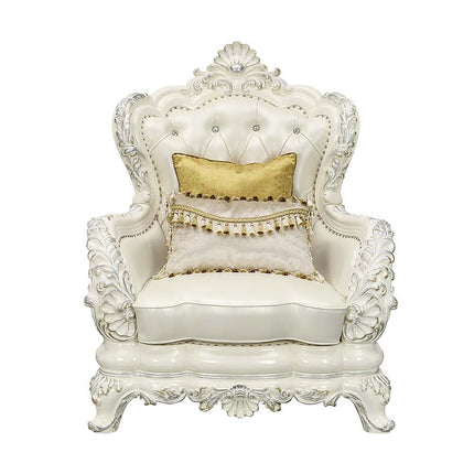 Adara - Chair - White PU & Antique White Finish ACME 