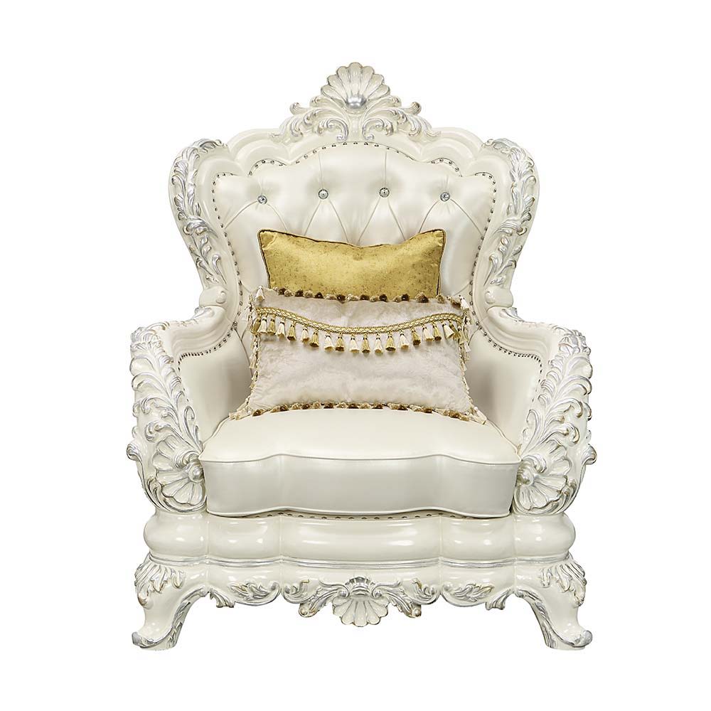 Adara - Chair - White PU & Antique White Finish ACME 
