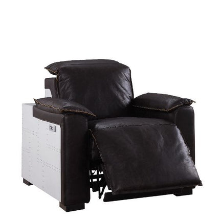 Nernoss - Recliner - Dark Grain Brown Leather & Aluminum ACME 