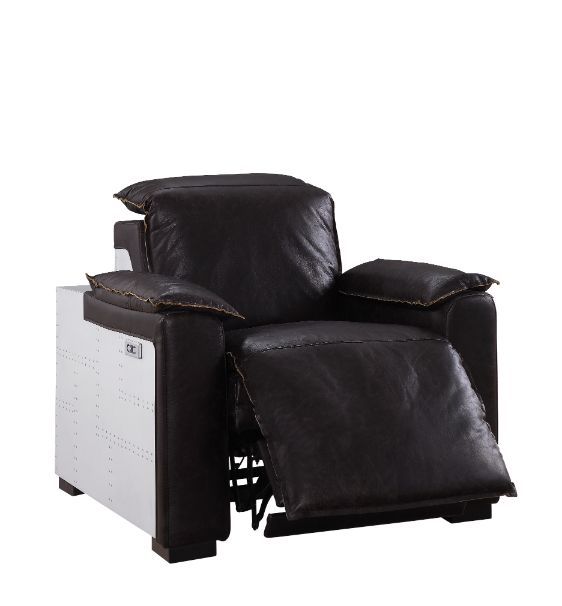 Nernoss - Recliner - Dark Grain Brown Leather & Aluminum ACME 