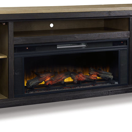 Foyland - Black / Brown - 83" TV Stand With Electric Infrared Fireplace Insert Signature Design by Ashley® 