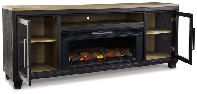 Foyland - Black / Brown - 83" TV Stand With Electric Infrared Fireplace Insert Signature Design by Ashley® 