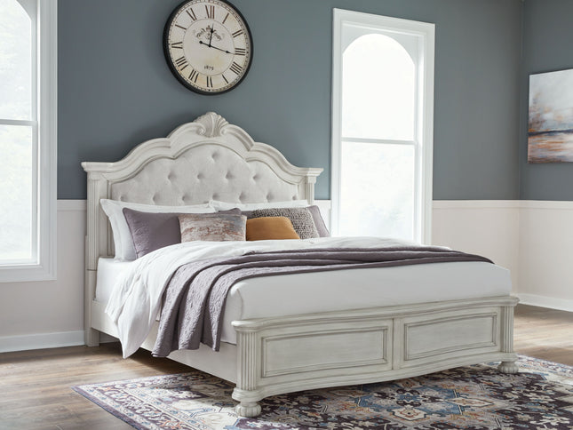 Montelaine - Antique White - King Upholstered Panel Bed Benchcraft® 