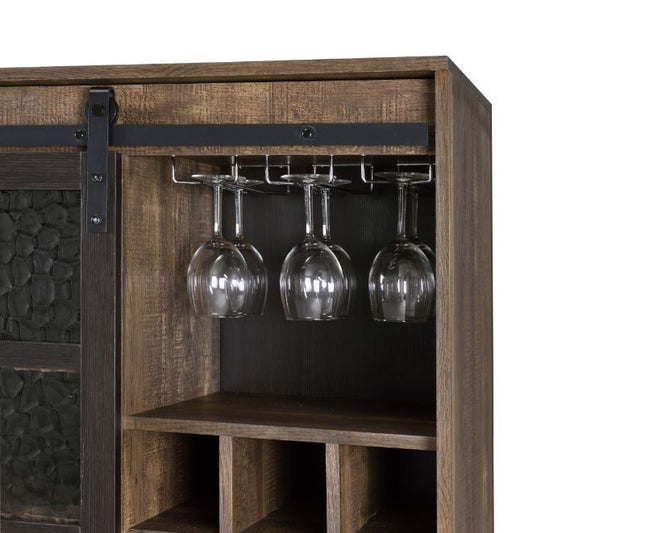 Treju - Wine Cabinet - Obscure Glass, Rustic Oak & Black Finish ACME 