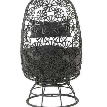 Hikre - Patio Lounge Chair - Clear Glass, Charcaol Fabric & Black Wicker ACME 