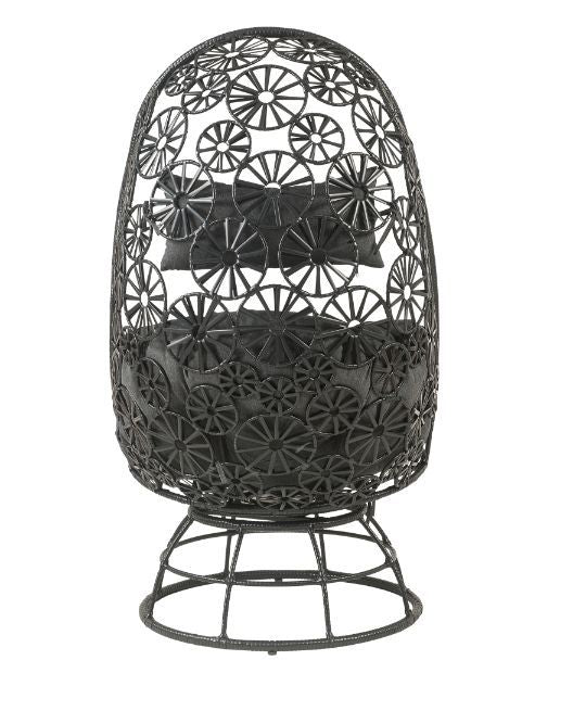 Hikre - Patio Lounge Chair - Clear Glass, Charcaol Fabric & Black Wicker ACME 