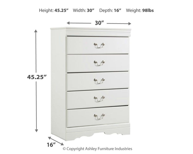 Anarasia - White - Five Drawer Chest Ashley Furniture 