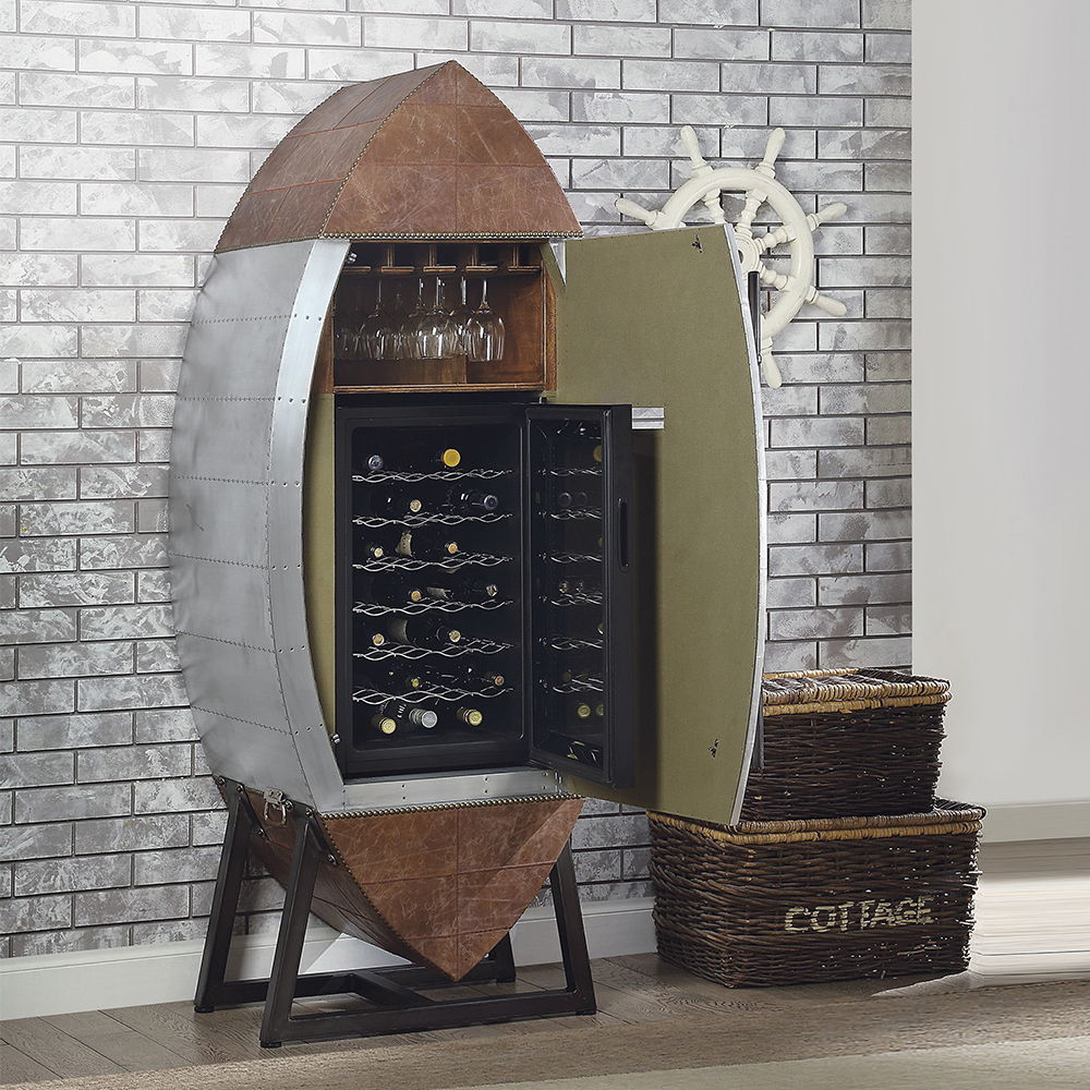 Brancaster - Wine Cabinet - Retro Brown Top Grain Leather & Aluminum - Tony's Home Furnishings