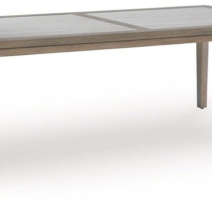 Rainier Ranch - Brown / Beige - Rectangle Dining Table With Umbrella Option Signature Design by Ashley® 