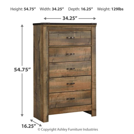 Trinell - Brown - Five Drawer Chest Ashley Furniture 