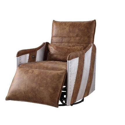 Qalurne - Recliner - 2-Tone Mocha Top Grain Leather & Aluminum ACME 