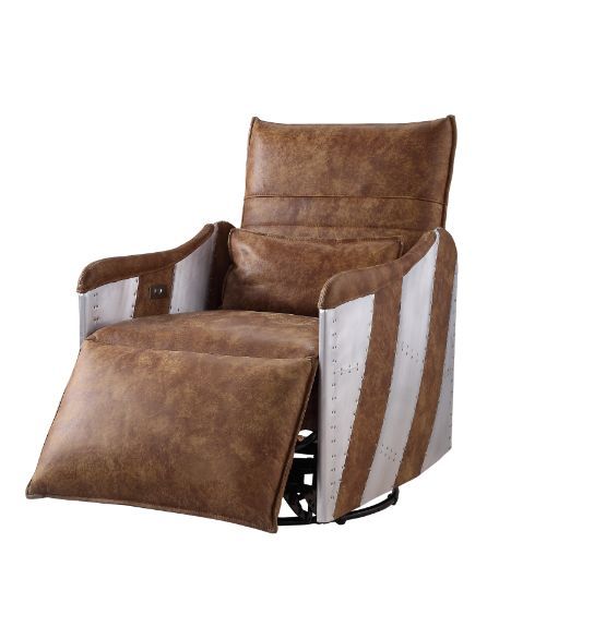 Qalurne - Recliner - 2-Tone Mocha Top Grain Leather & Aluminum ACME 