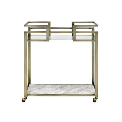 Neilo - Kitchen Cart - Clear Glass, Faux Marble & Wire Brass Finish ACME 