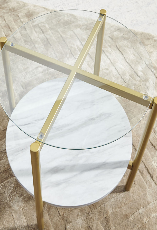 Wynora - White / Gold - Round End Table Ashley Furniture 