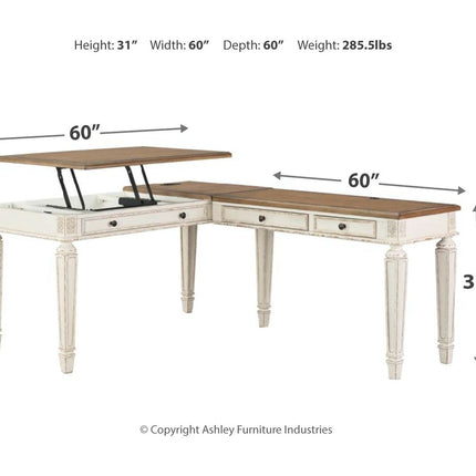 Realyn - White / Brown - L Shaped Desk With Lift Top Signature Design by Ashley® 