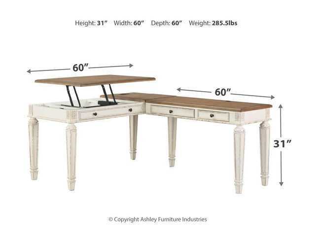 Realyn - White / Brown - L Shaped Desk With Lift Top Signature Design by Ashley® 