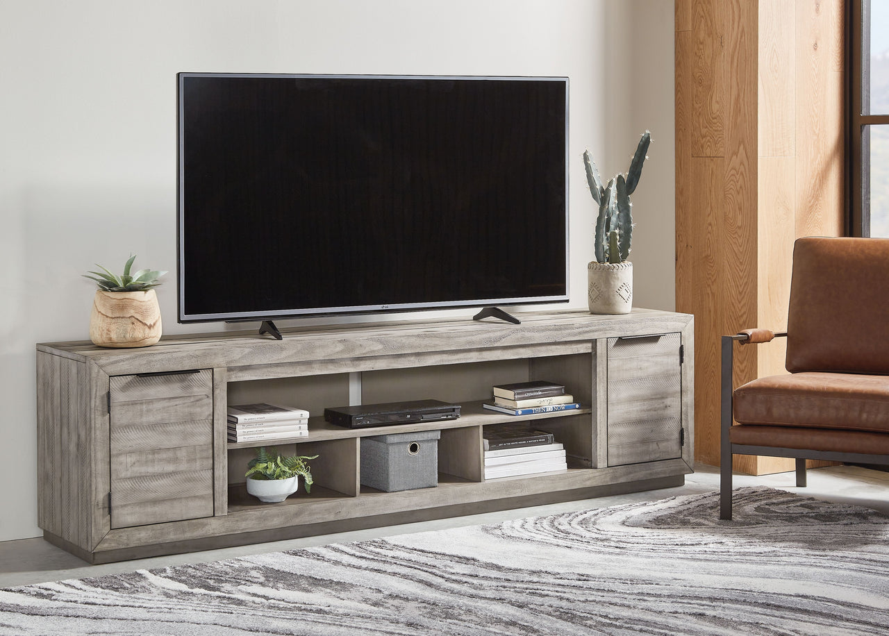 Naydell - Gray - 92" TV Stand With Wide Fireplace Insert - Tony's Home Furnishings
