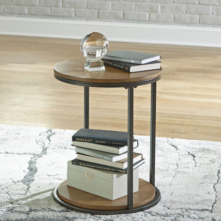 Fridley - Brown / Black - Round End Table Signature Design by Ashley® 