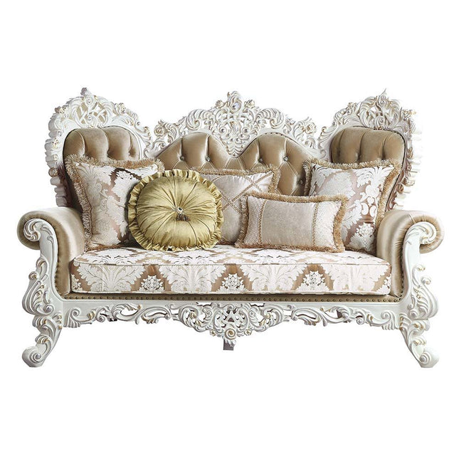 Vanaheim - Loveseat - Fabric & Antique White Finish ACME 