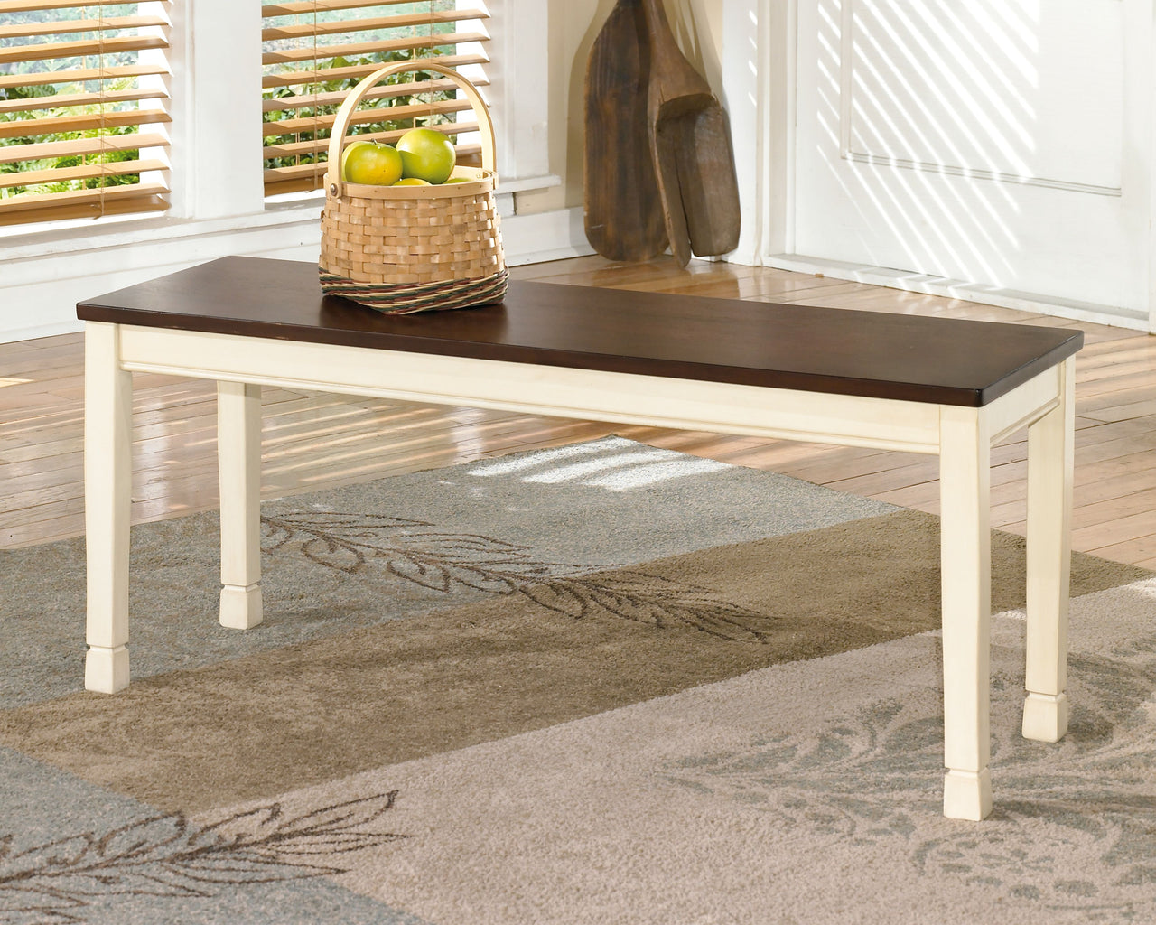 Whitesburg - Brown / Cottage White - Large Dining Room Bench - Tony's Home Furnishings