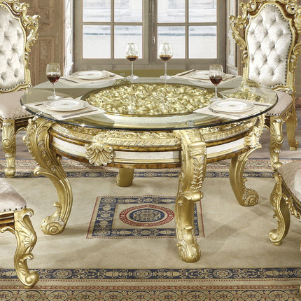 Desiderius - Round Dining Table - Antique Gold & Hand-Painted Brown - Tony's Home Furnishings