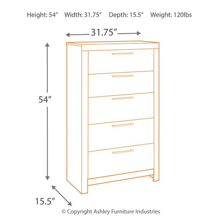 Derekson - Multi Gray - Five Drawer Chest Ashley Furniture 