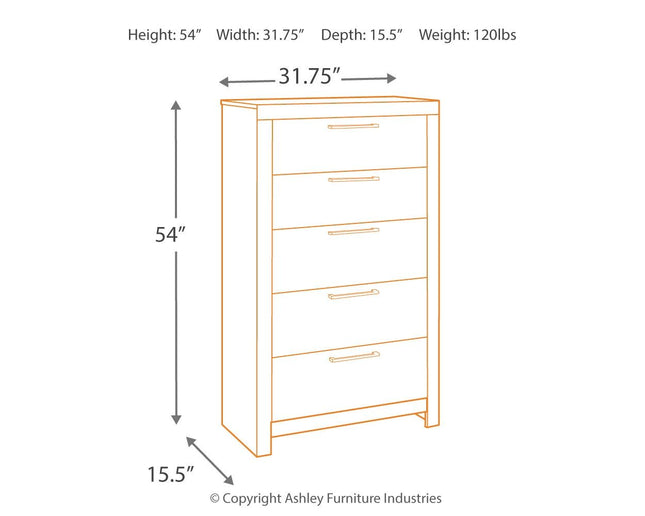 Derekson - Multi Gray - Five Drawer Chest Ashley Furniture 