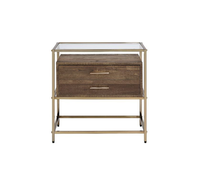 Knave - Accent Table - Walnut & Champagne Finish ACME 