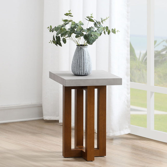 Keven - End Table - Faux Concrete Top & Walnut  Finish ACME 