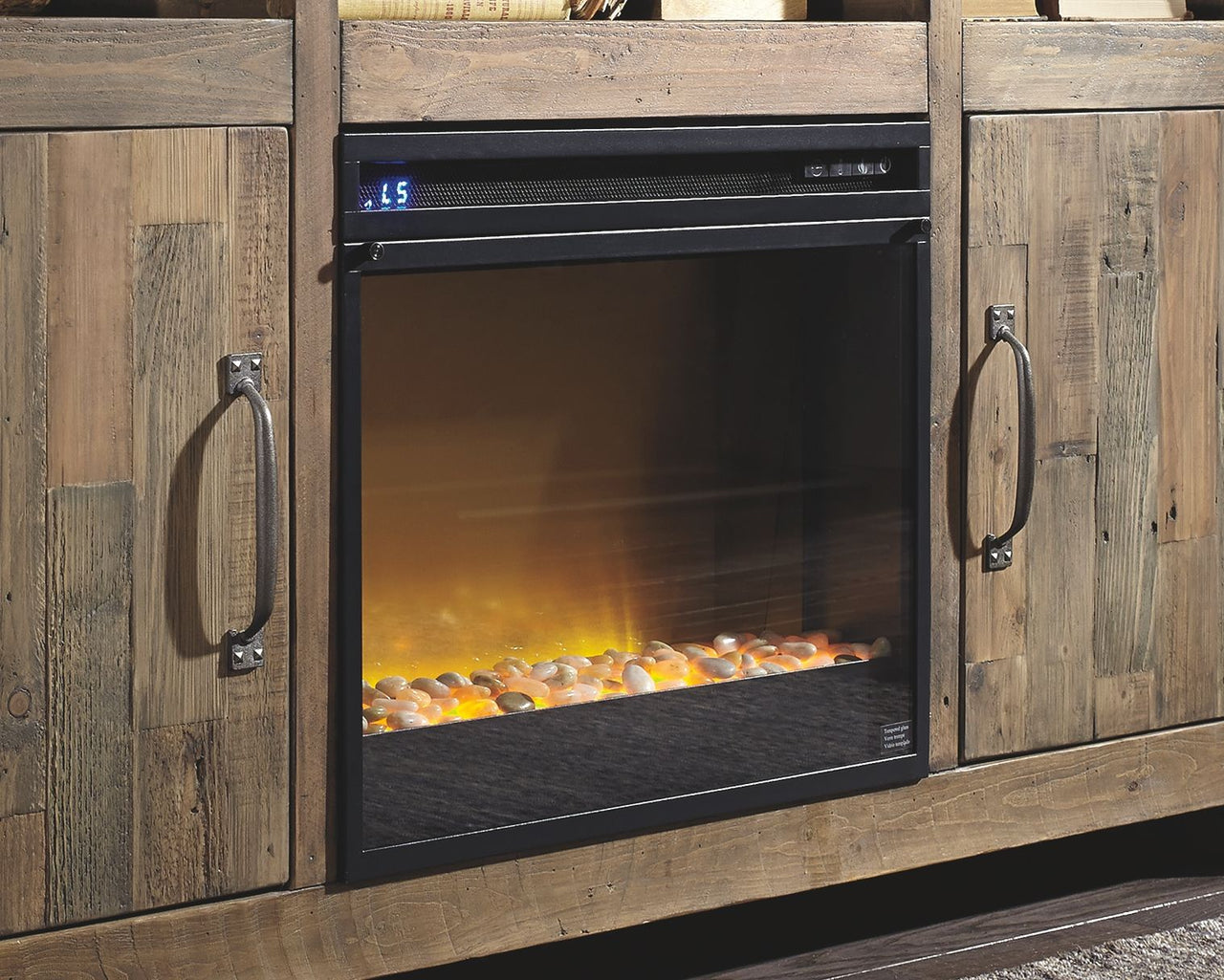 Arlenbry - Gray - Corner TV Stand With Glass/Stone Fireplace Insert - Tony's Home Furnishings