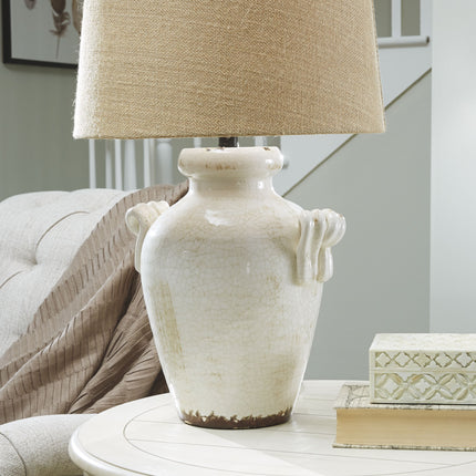 Emelda - Cream - Ceramic Table Lamp Ashley Furniture 