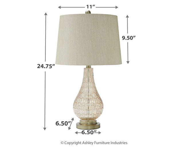 Latoya - Beige - Glass Table Lamp Ashley Furniture 