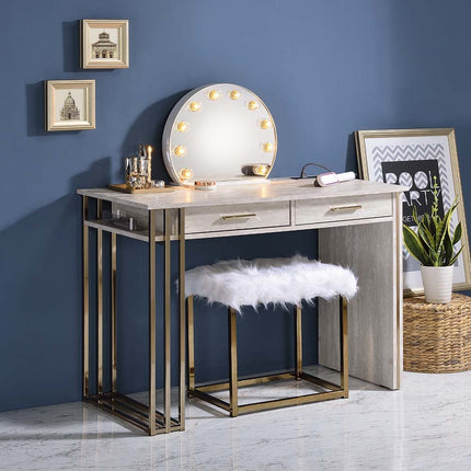 Tyeid - Vanity Desk - Antique White & Gold Finish ACME 