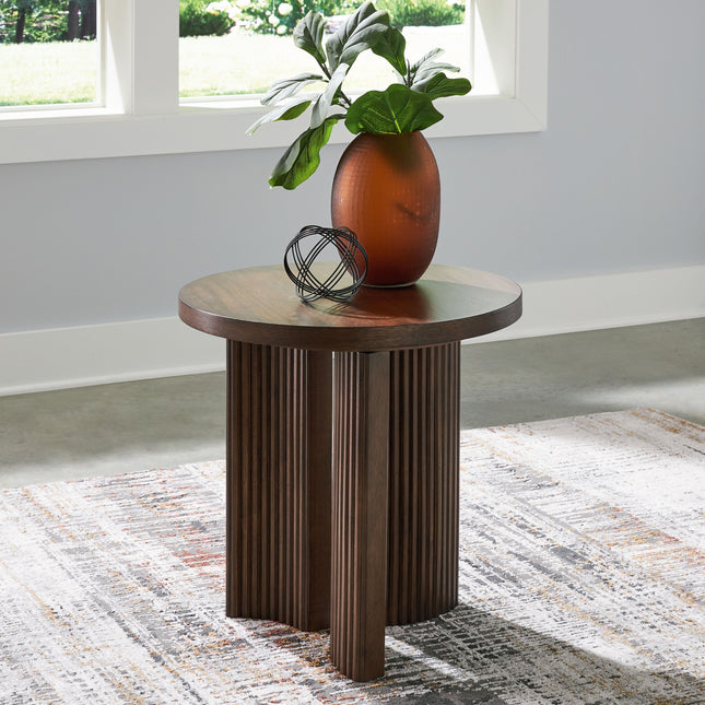 Korestone - Dark Brown - Round End Table Signature Design by Ashley® 