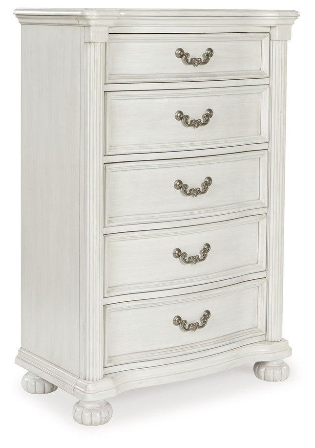 Montelaine - Antique White - Five Drawer Chest Benchcraft® 